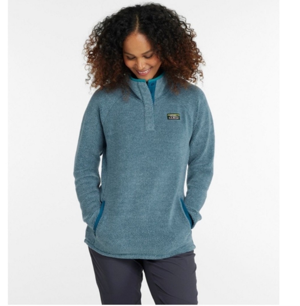 L.L. Bean Tumbled Sherpa Pullover 1/4 Snap Fleece Size Small Teall EUC